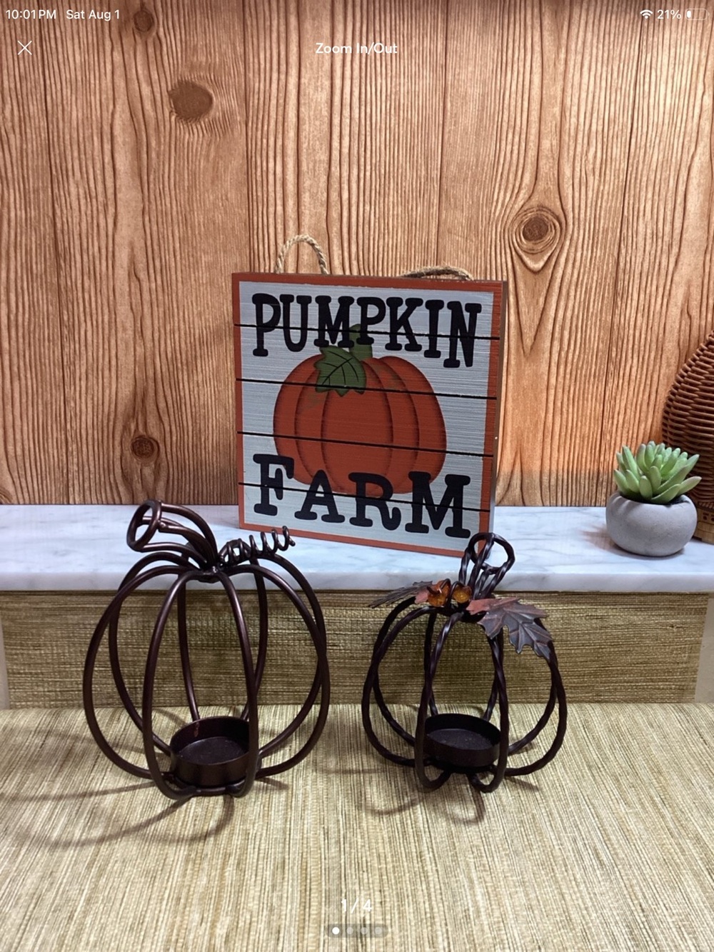 Wire Pumpkin Tea light Candle Holders and Pumpkin sign